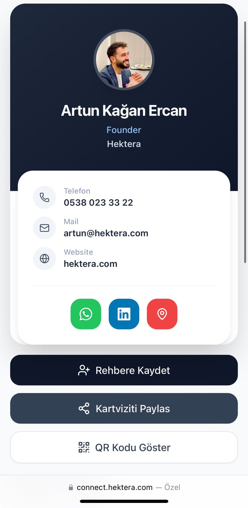 Hektera Dijital Kartvizit Ornegi
